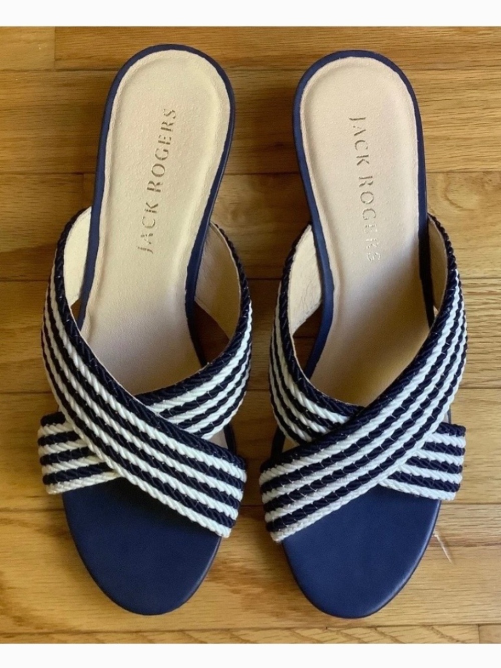 Jack Rogers Rope Dolphin Mini-Wedge Slide Sandals Midnight Ivory SZ 10